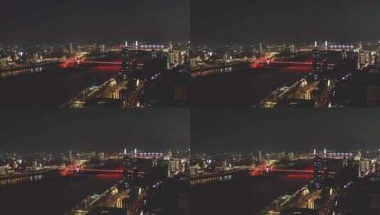 南昌赣江两岸八一大桥夜景航拍高清在线视频素材下载