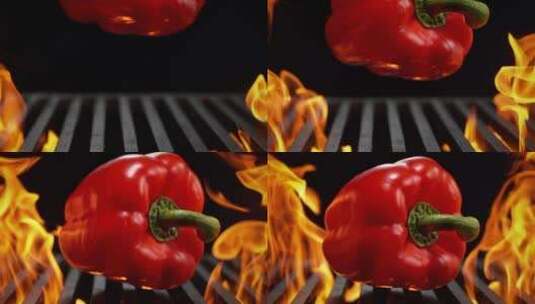 烧烤架上的胡椒特写高清在线视频素材下载