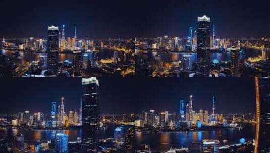上海白玉兰大厦夜景航拍高清在线视频素材下载
