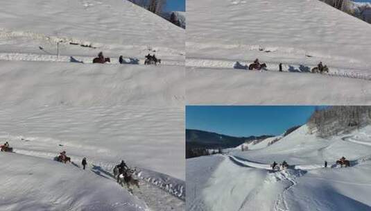 新疆禾木村雪景马队高清在线视频素材下载