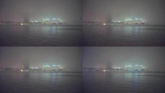 上海黄浦江大雾自然风光陆家嘴建筑灯光高清在线视频素材下载