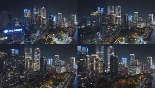 航拍上海北外滩滨江夜景高清在线视频素材下载
