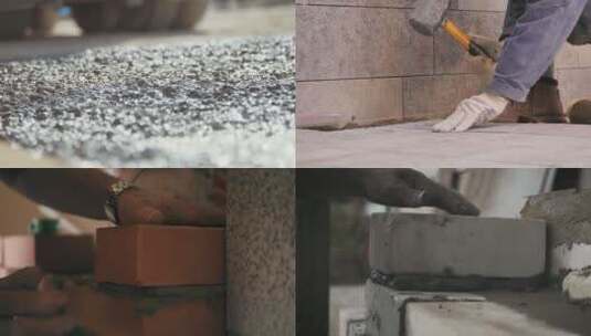 建筑工人用水泥砌墙铺地面高清在线视频素材下载