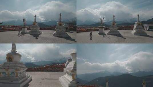 云南旅游风光德钦梅里雪山观景台白塔高清在线视频素材下载