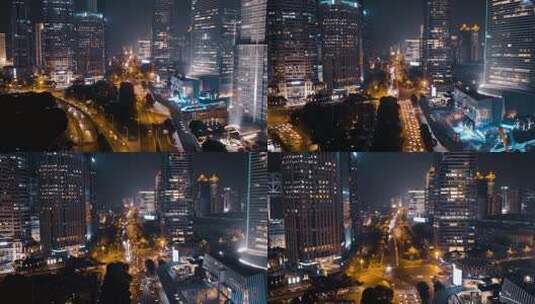 上海陆家嘴夜景延时航拍高清在线视频素材下载