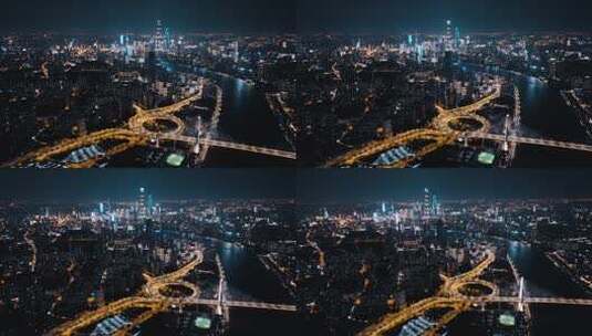 上海南浦大桥夜景航拍高清在线视频素材下载