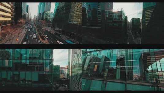 FPV无人机航拍摩天大楼落地窗边的美女汽车高清在线视频素材下载