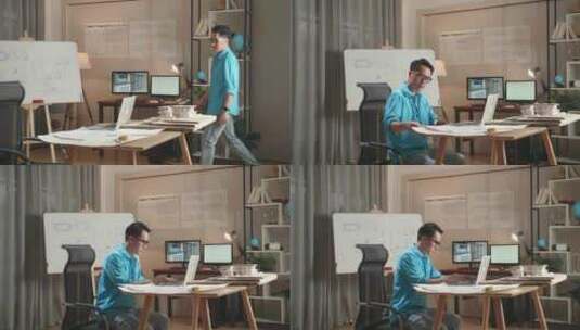 一名男子走进办公室在键盘上打字高清在线视频素材下载