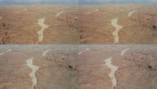 新疆风化砖红色山群航拍高清在线视频素材下载
