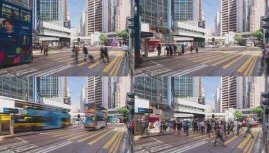 香港延时中环街头马路车水马龙人流高清在线视频素材下载