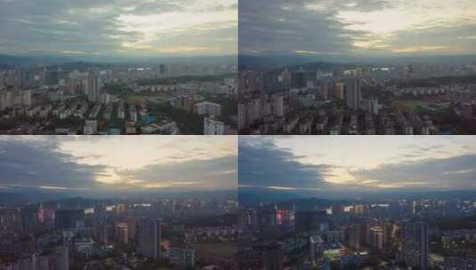 航拍宜昌城市日落夜景延时高清在线视频素材下载