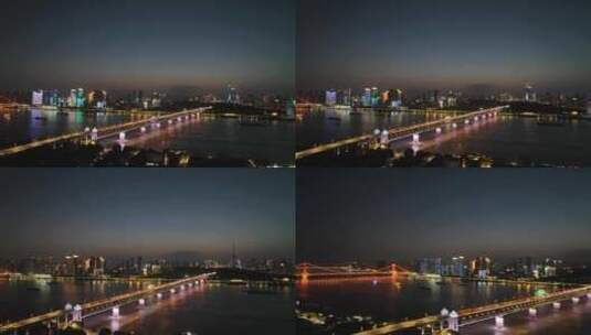 武汉夜景航拍长江大桥夜景延时城市建筑风光高清在线视频素材下载