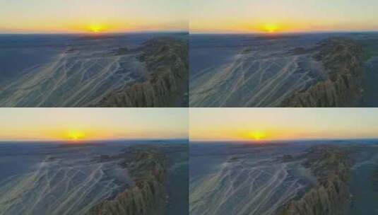 航拍新疆大海道雅丹戈壁滩日落高清在线视频素材下载