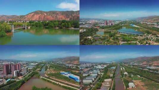 青海省西宁市北川河湿地公园4K航拍1高清在线视频素材下载
