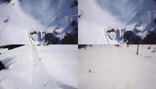 【合集】下坡滑雪鸟瞰图录像滑雪板高清在线视频素材下载