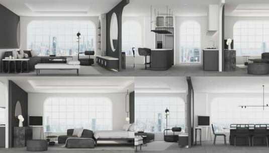 现代室内设计高级别墅空间3d渲染高清在线视频素材下载