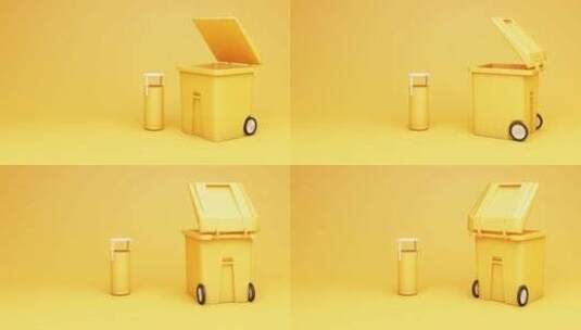 黄色的垃圾桶回收高清在线视频素材下载