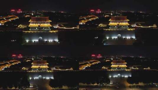 山东青州古城夜景灯光5A景区航拍高清在线视频素材下载