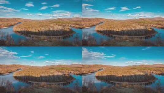 呼伦贝尔白鹿岛秋季优美自然风景延时8K高清在线视频素材下载