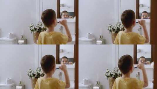 儿童日常保健常规可爱白牙儿童孤立照镜子高清在线视频素材下载