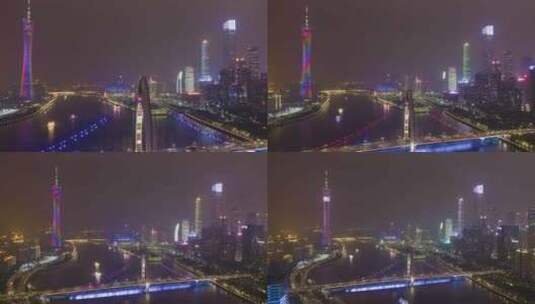广州市珠江夜景航拍广东塔猎德大桥夜晚风光高清在线视频素材下载