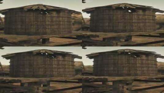 一座古色古香的木制建筑，旁边有一座迷人的高清在线视频素材下载