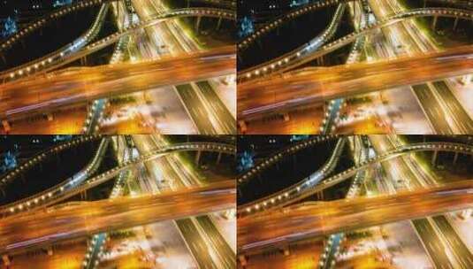 杭州钱塘新区钱塘快速路立交桥夜景车流延时高清在线视频素材下载