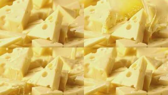 芝士三角奶酪液体飞溅高清在线视频素材下载