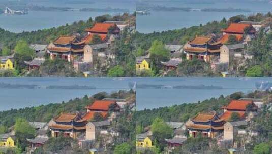 航拍春天云龙湖风景区兴化禅寺,徐州寺庙高清在线视频素材下载