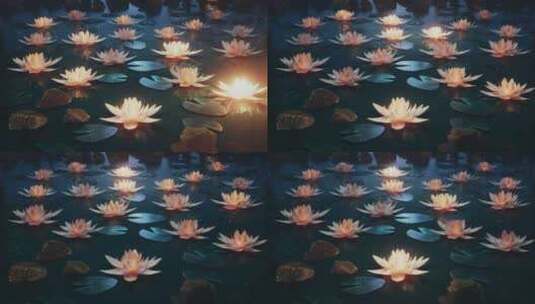 水上魔法之夜的莲花高清在线视频素材下载