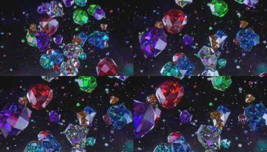 充满活力的3D渲染宝石漂浮在黑暗闪闪发光高清在线视频素材下载