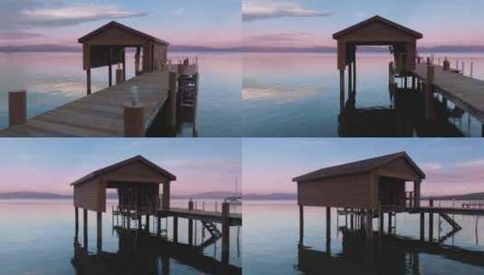 平静的太浩湖与涟漪水柔和的粉红色蓝天的电高清在线视频素材下载