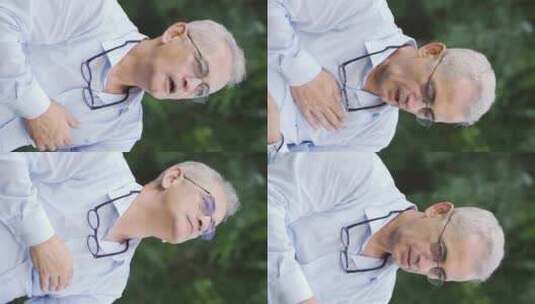 户外呼吸急促的人的垂直视频。高清在线视频素材下载