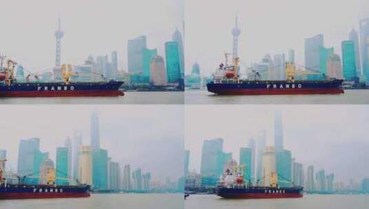 秋天雨雾中的上海外滩（4K)高清在线视频素材下载