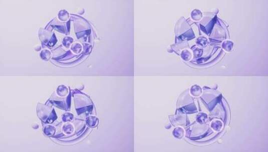 分子与紫色透明玻璃背景三维渲染高清在线视频素材下载