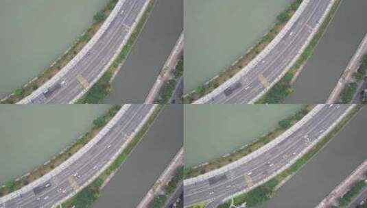 河流中央公路航拍高清在线视频素材下载