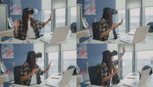 VR，耳机，办公室，女人高清在线视频素材下载