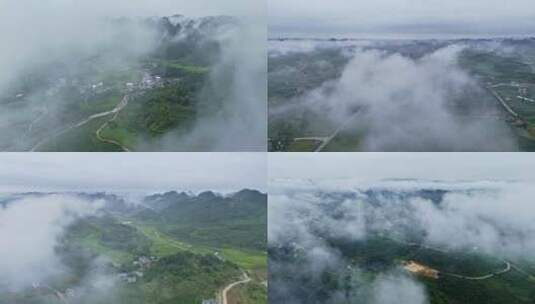 4k 航拍喀斯特雨雾缭绕高清在线视频素材下载