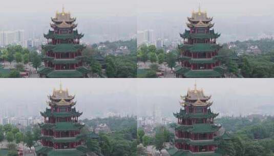 重庆鸿恩寺航拍鸿恩阁与嘉陵江两岸高楼大厦高清在线视频素材下载