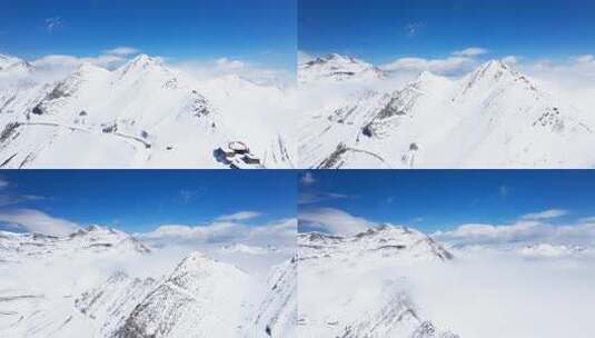 蓝天下的夹金山美丽航拍风景川西大气雪山高清在线视频素材下载