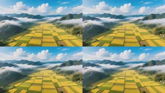 航拍乡村田野风光高清在线视频素材下载