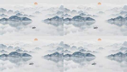 中式山水意境水墨画素材高清在线视频素材下载