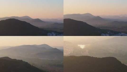 航拍枣庄新城晨曦下的城市高清在线视频素材下载