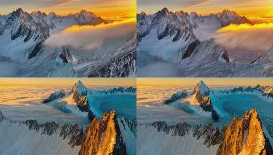 雪山日出壮丽全景高清在线视频素材下载