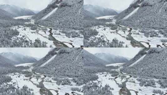 西藏林芝巴松措，雪山森林河流雪地雪景航拍高清在线视频素材下载