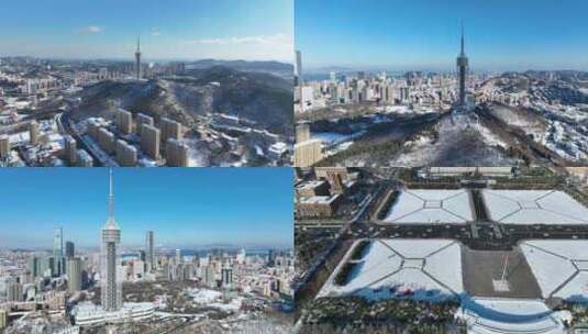 城市雪景 冬天 城市雪景航拍高清在线视频素材下载