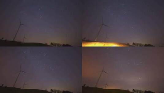 风力发电机夜晚星空银河高清在线视频素材下载