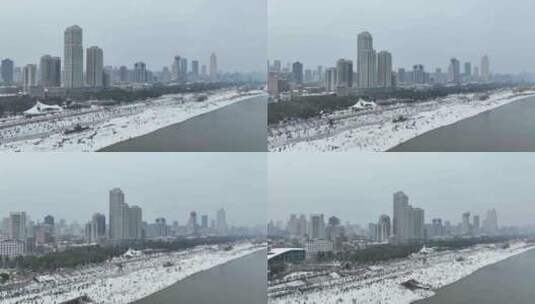 汉口江滩雪景高清在线视频素材下载