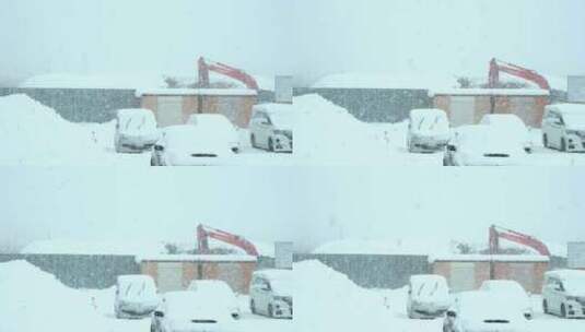 大暴雪下的停车场高清在线视频素材下载