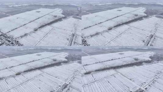 航拍农村乡镇集镇平原雪景高清在线视频素材下载